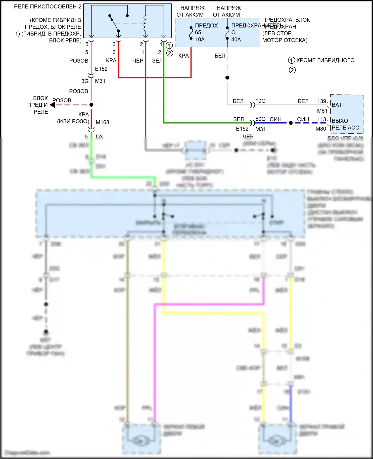 QX60 Infiniti I (2013-2016): Электросхема зеркал с откидным экраном, с памятью 