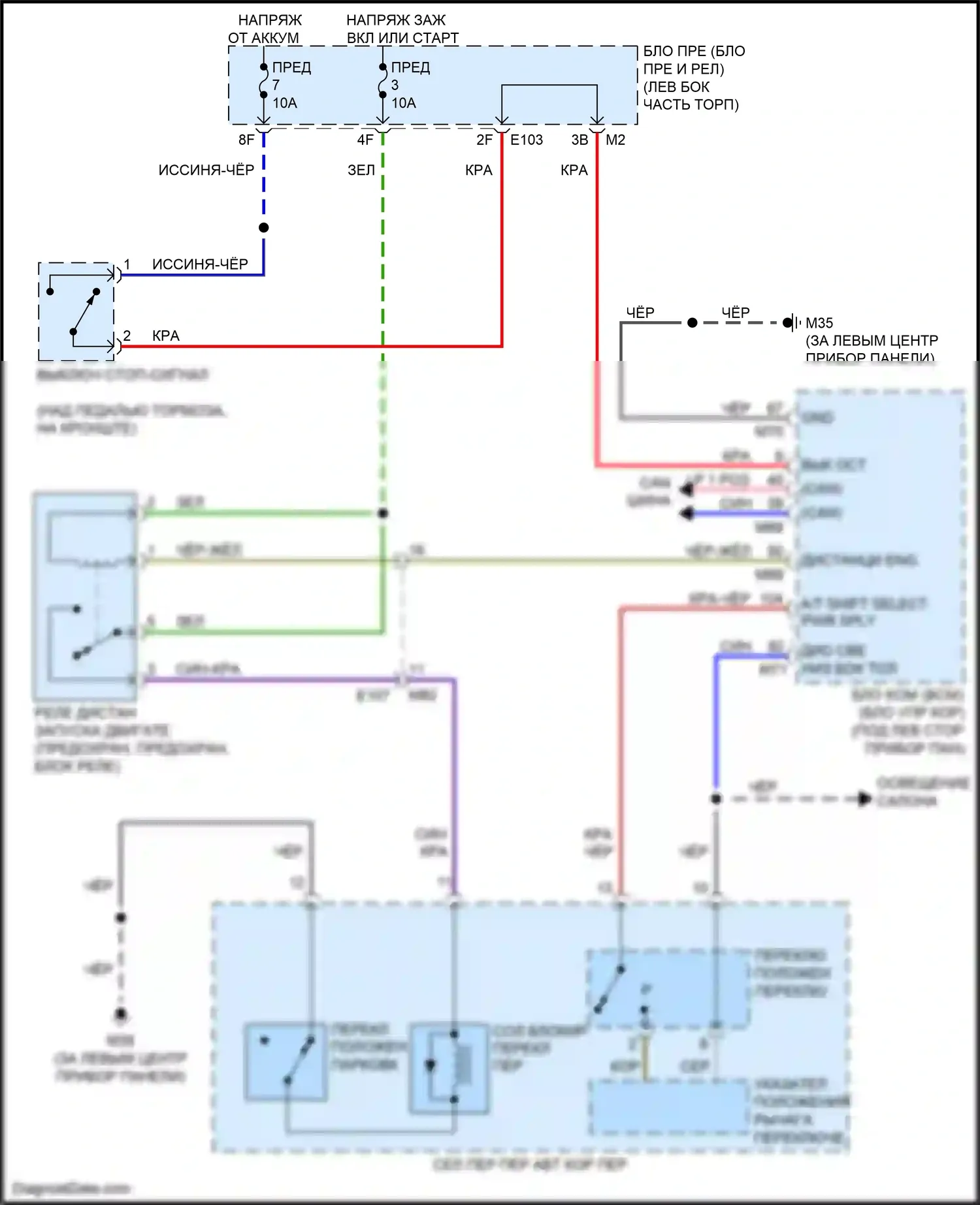 QX80 Infiniti I рестайлинг 2 (2017-2022): Электросхема блокировки селектора 