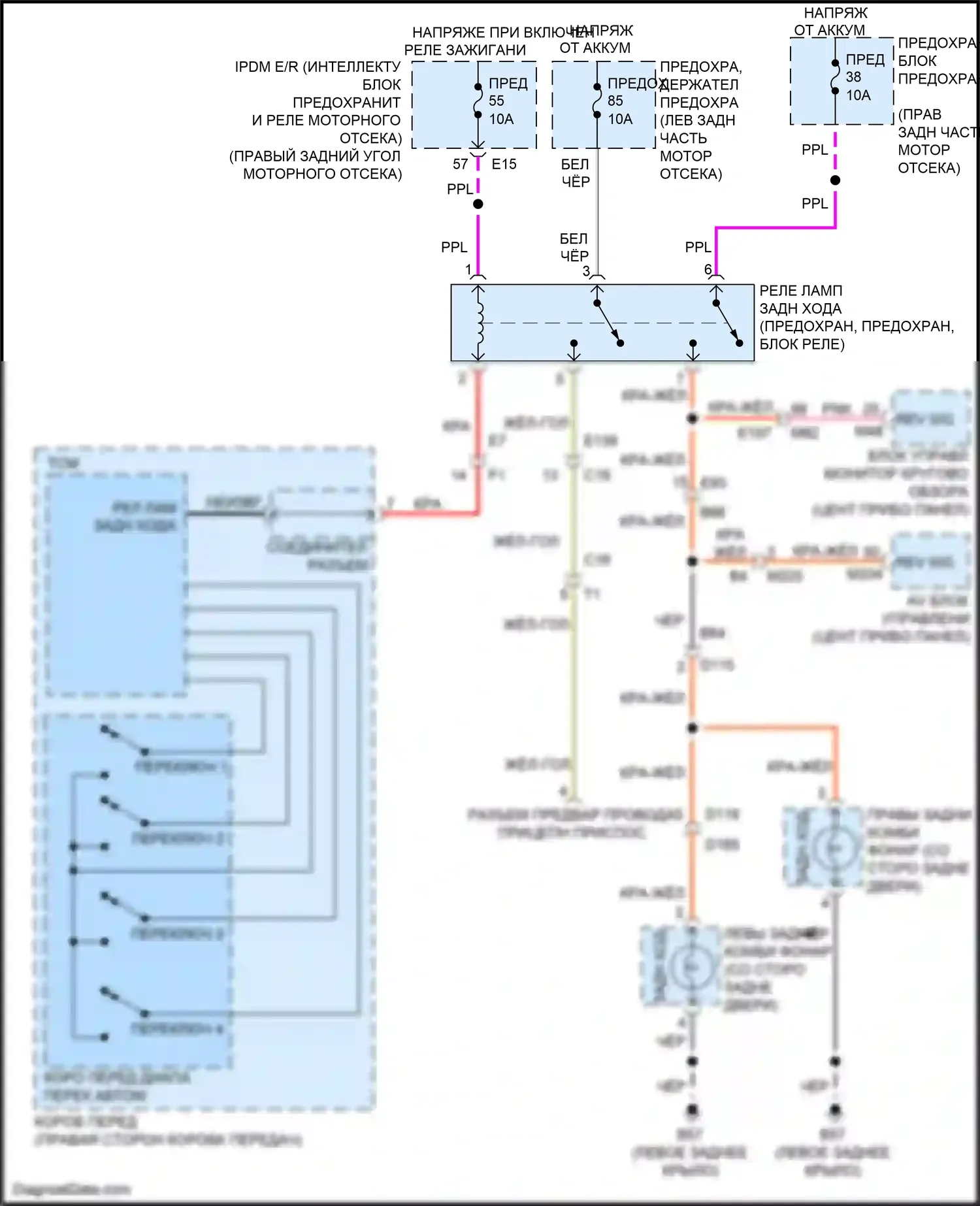 QX80 Infiniti I рестайлинг 2 (2017-2022): Электросхема фонарей заднего хода 