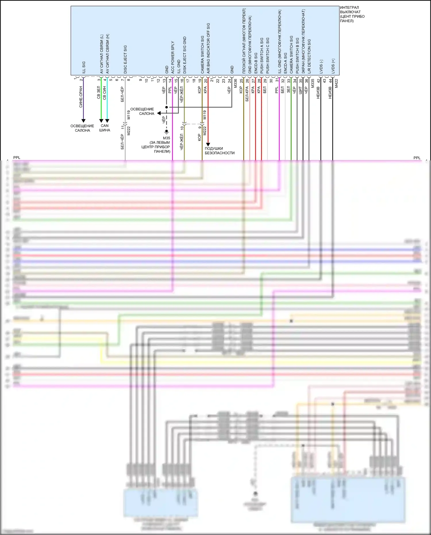 QX80 Infiniti I рестайлинг 2 (2017-2022): Электросхема навигации, 13 динамиков (6 из 9) 