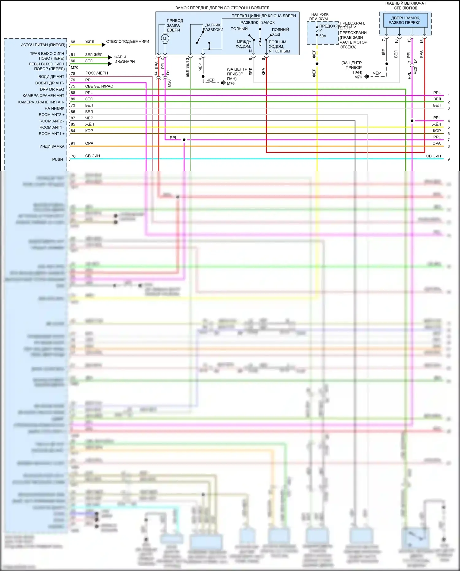 QX80 Infiniti I рестайлинг 2 (2017-2022): Электросхема центрального замка (1 из 4) 