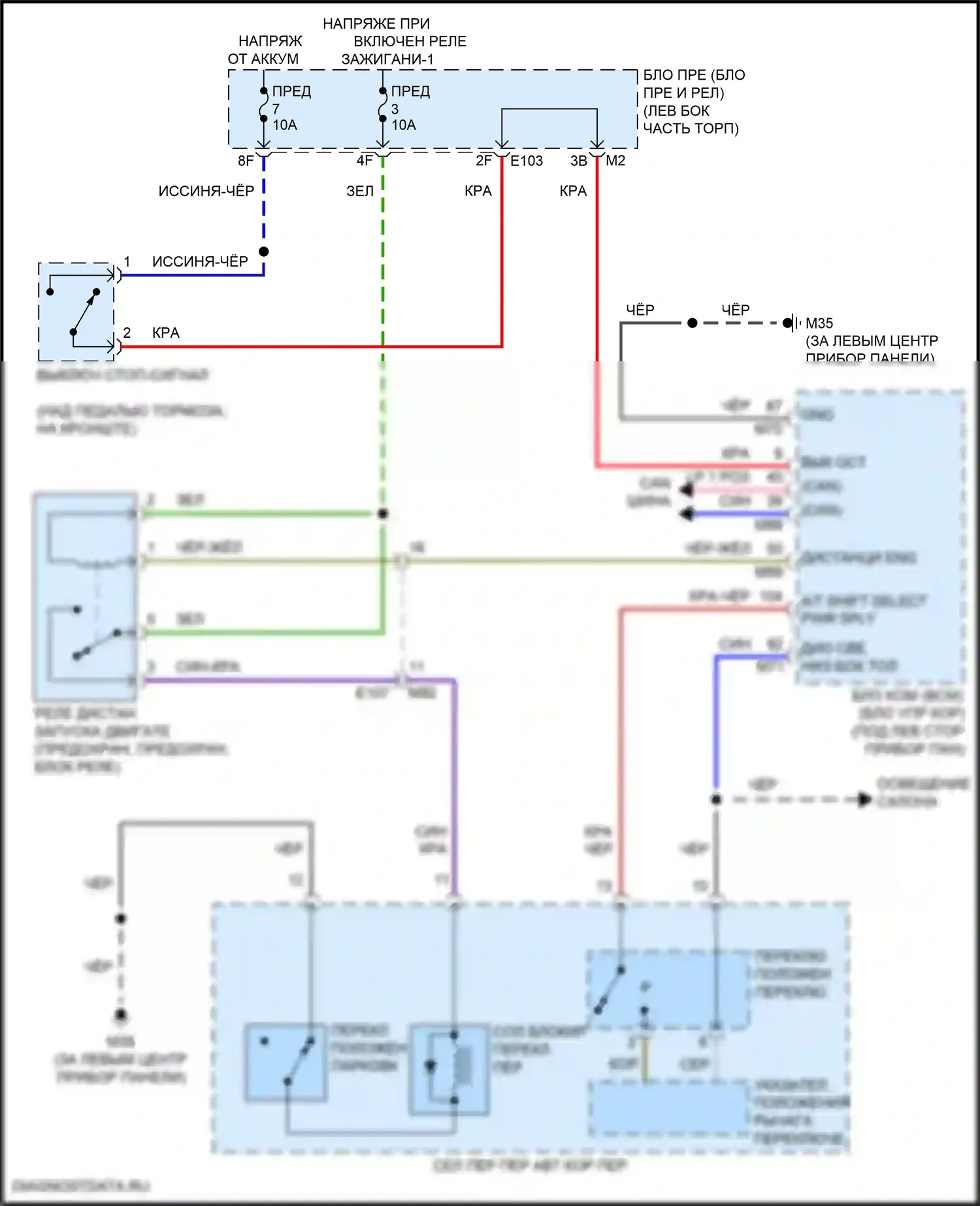 QX80 Infiniti I рестайлинг 3 (2020-2024): Электросхема блокировки селектора 