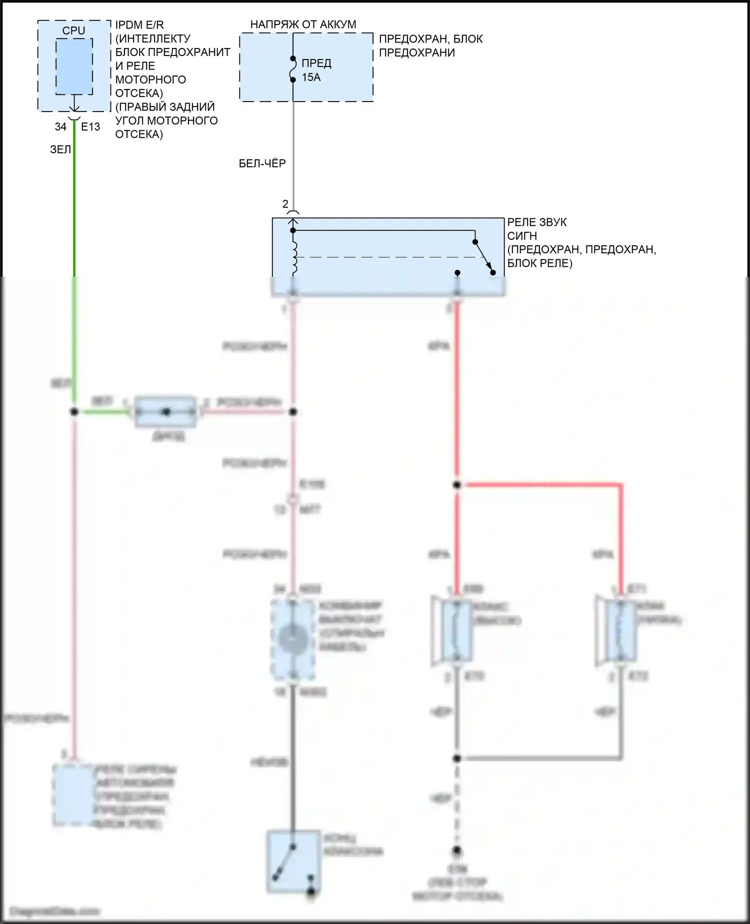 QX80 Infiniti I (2013-2014): Электросхема клаксона 