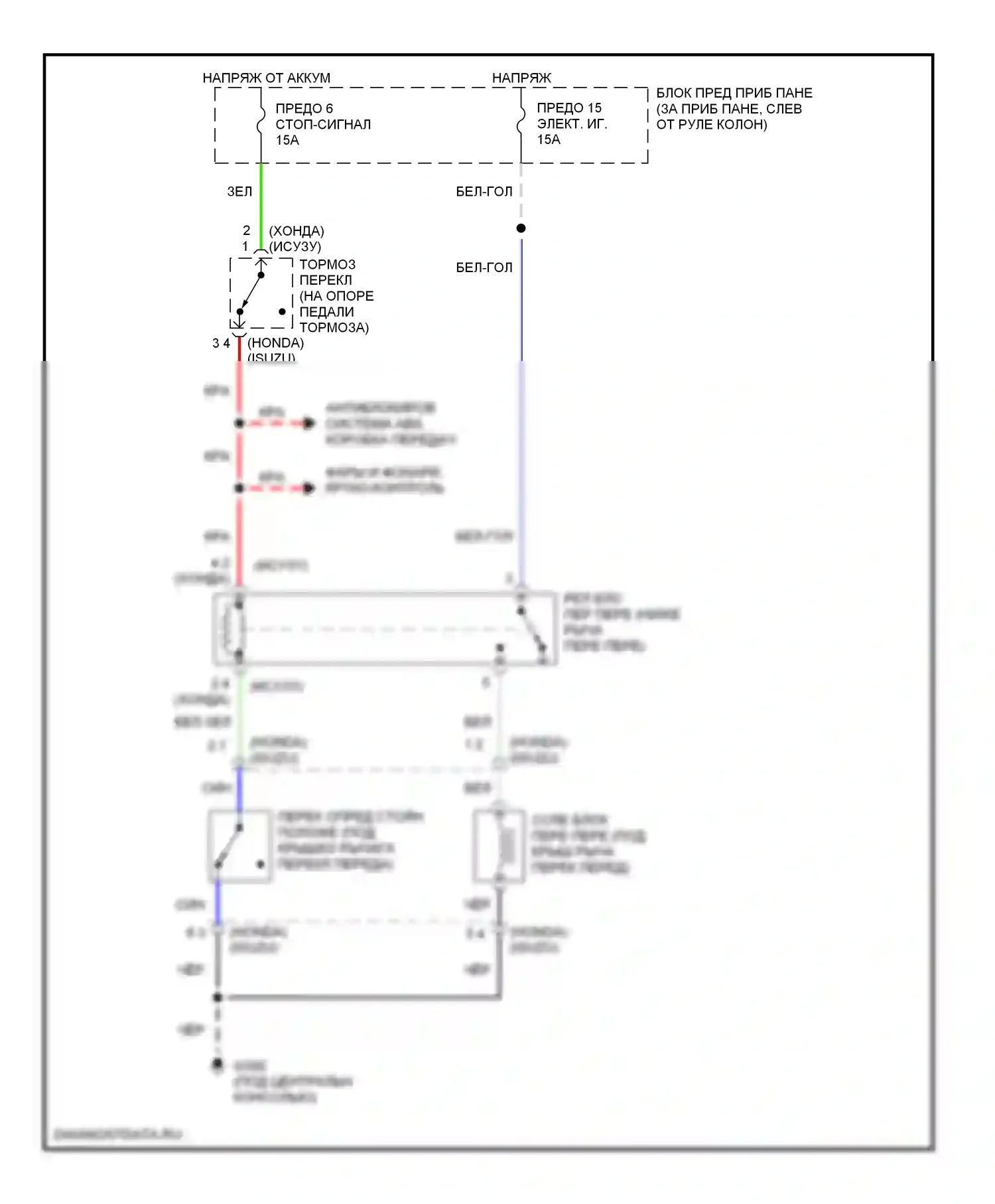 Amigo Isuzu II (1998-2000): Электросхема блокировки селектора 