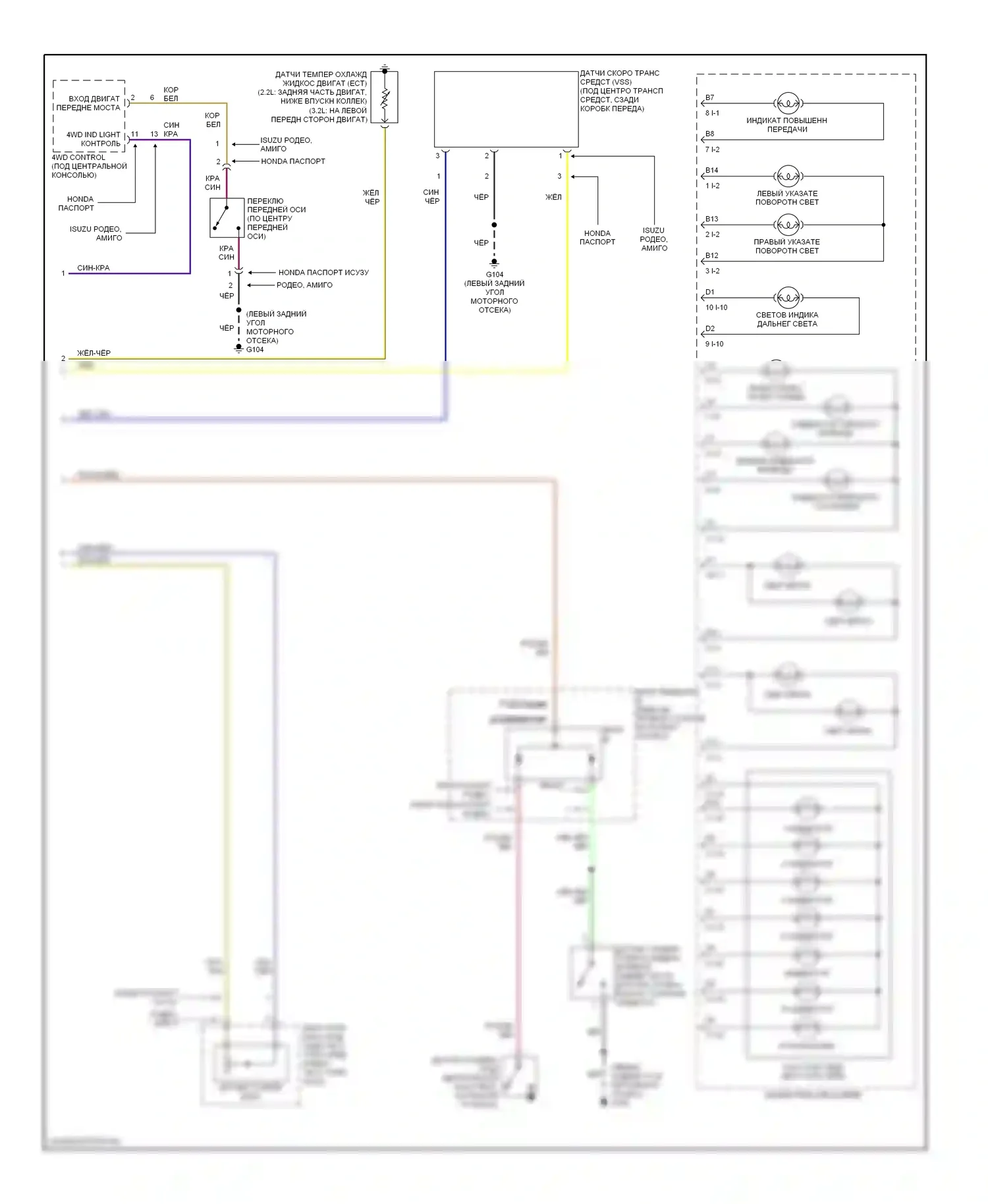 Amigo Isuzu II (1998-2000): Электросхема приборной панели (2 из 2) 