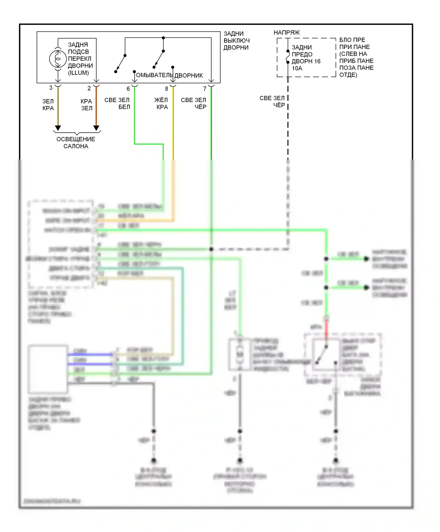 Axiom Isuzu I (2001-2004): Электросхема задних дворников и омывателей 