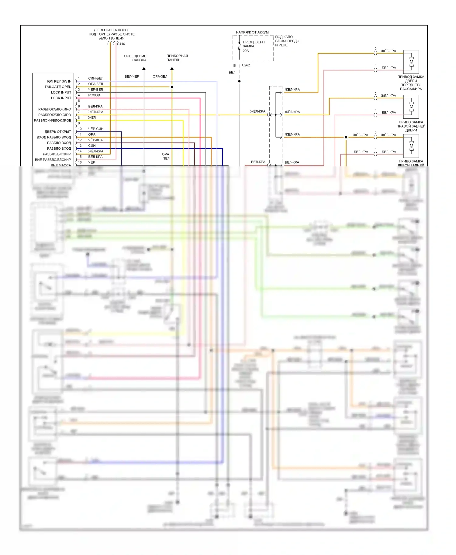 Oasis Isuzu I (1995-1999): Электросхема замка двери питания, с бесключевым доступом 