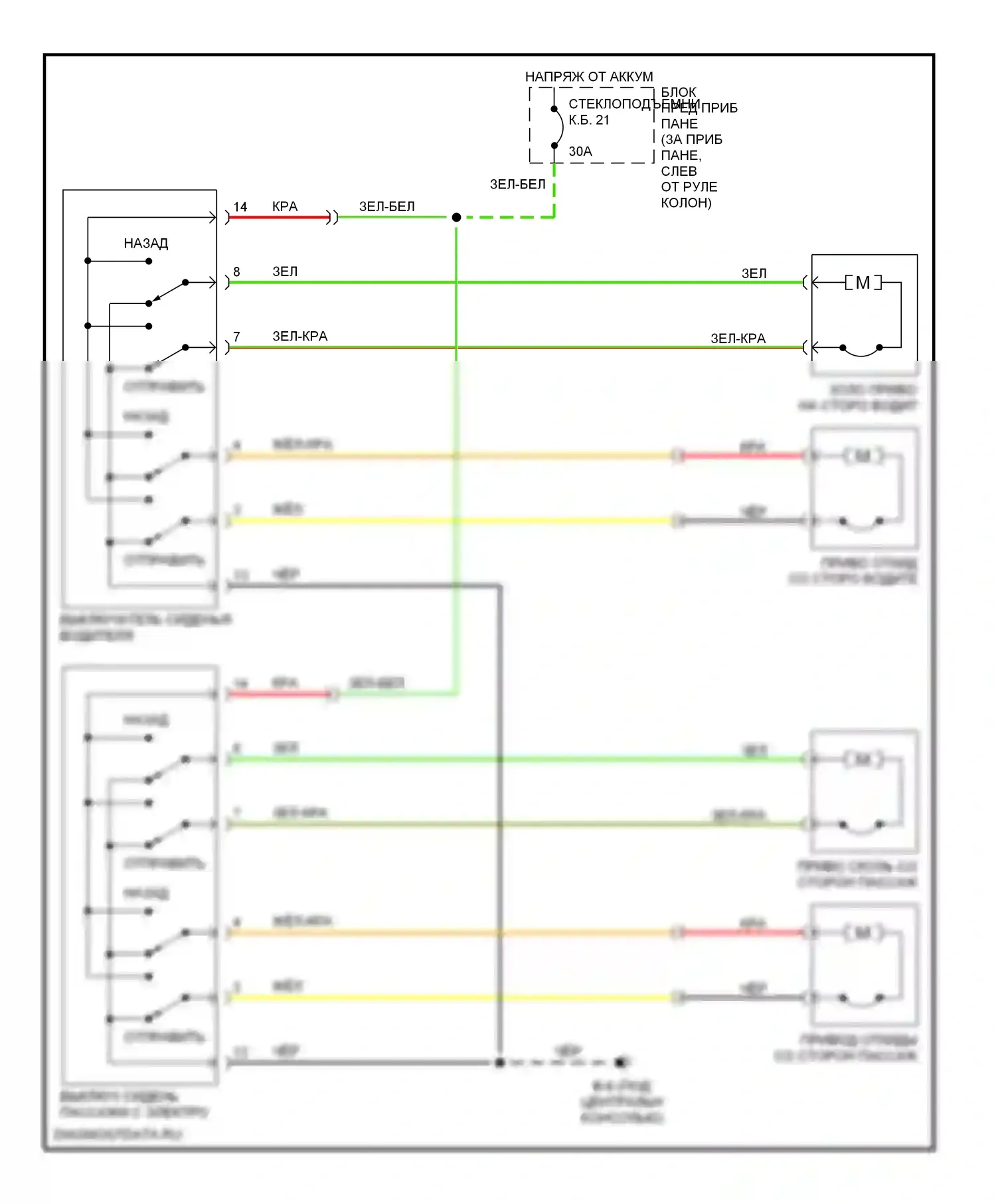 Rodeo Isuzu II (1998-2004): Электросхемы силового сиденья 