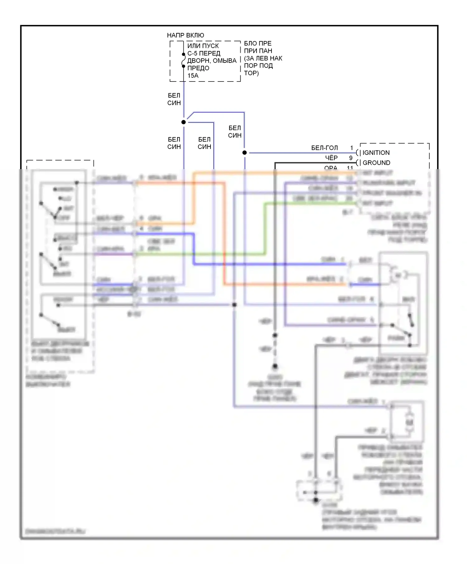 Trooper Isuzu II (1992-2002): Электросхема передних дворников и омывателей, модель s 