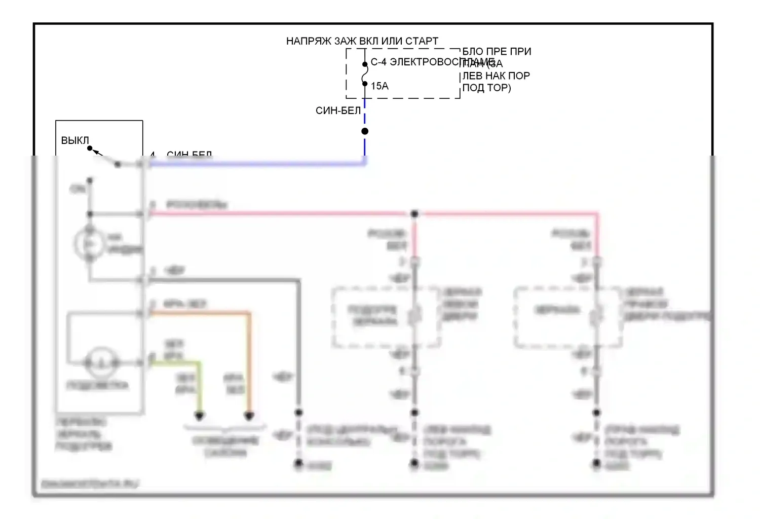 Trooper Isuzu II (1992-2002): Электросхема обогреваемых зеркал 