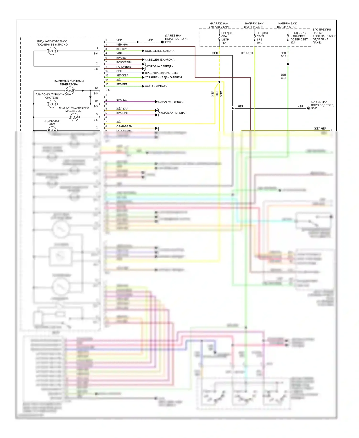 VehiCross Isuzu I (1997-2001): Электросхема приборной панели (1 из 2) 