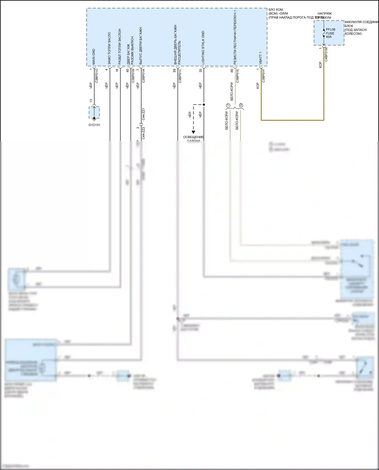 F-Pace Jaguar I (2016-2020): Электросхема открытия багажника и лючка топливного бака 