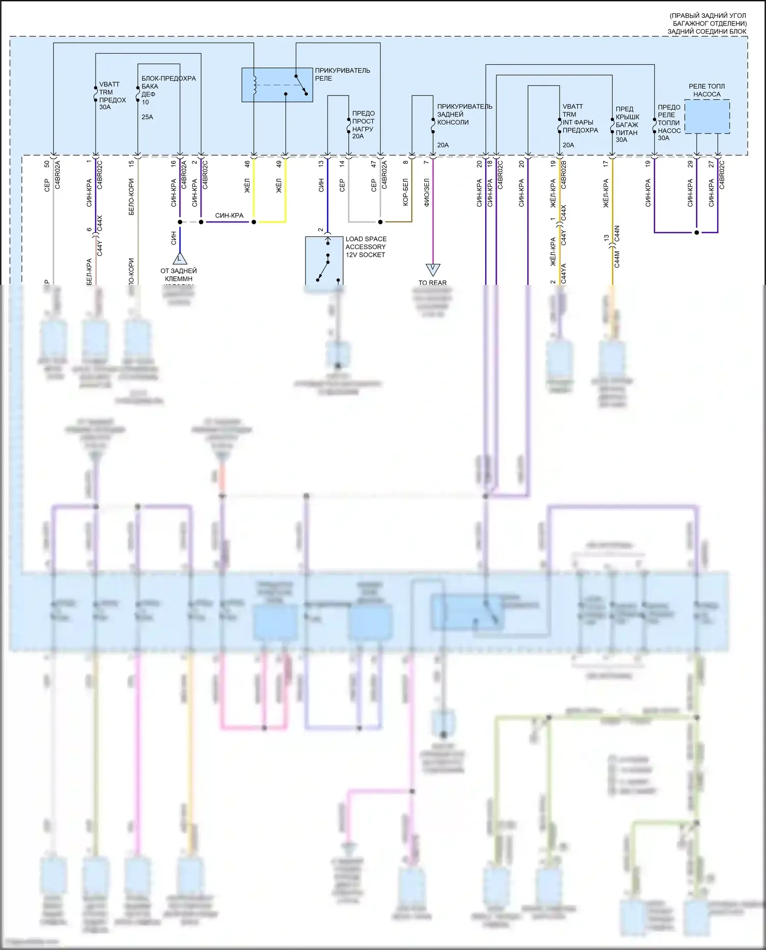 F-Pace Jaguar I (2016-2020): Электросхема блока предохранителей реле (7 из 8) 