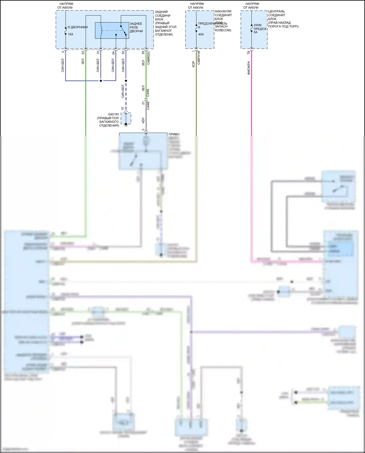 F-Pace Jaguar I (2016-2020): Электросхема задних дворников и омывателей 