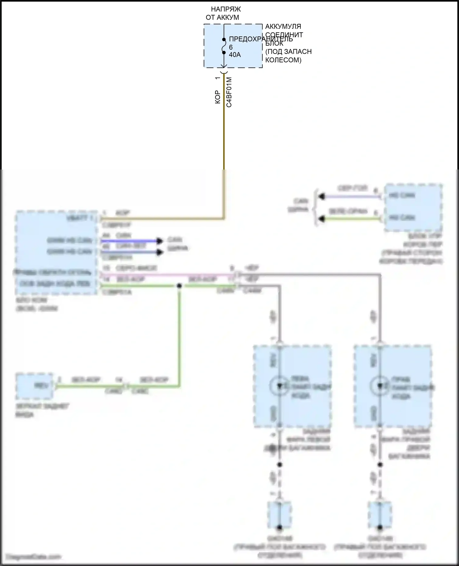 F-Pace Jaguar I (2016-2020): Электросхема фонарей заднего хода 