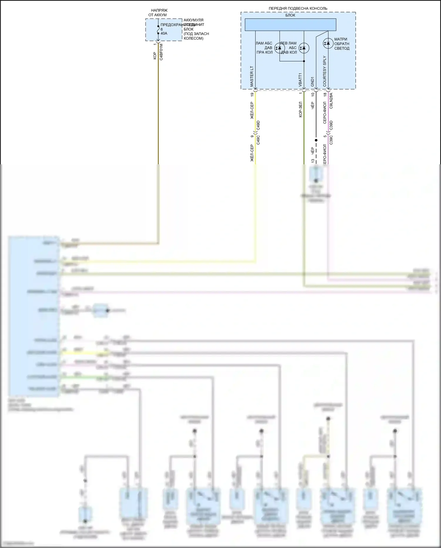 F-Pace Jaguar I (2016-2020): Электросхема освещения салона (1 из 3) 