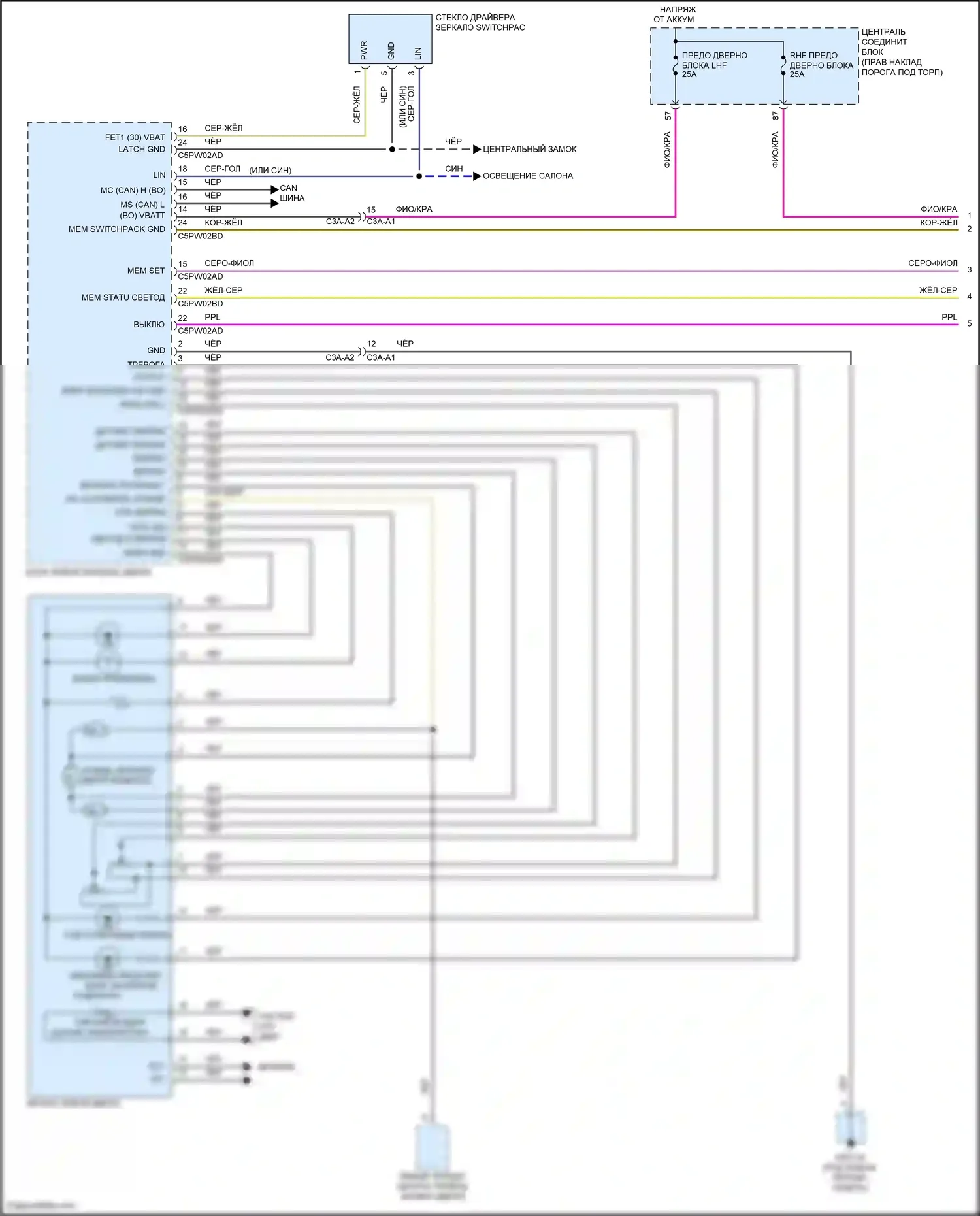 F-Pace Jaguar I (2016-2020): Электросхема памяти зеркал (1 из 2) 