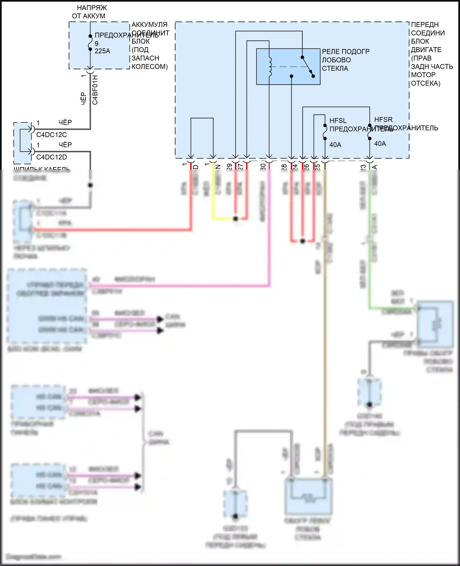F-Pace Jaguar I (2016-2020): Электросхема обогреваемого лобового стекла 