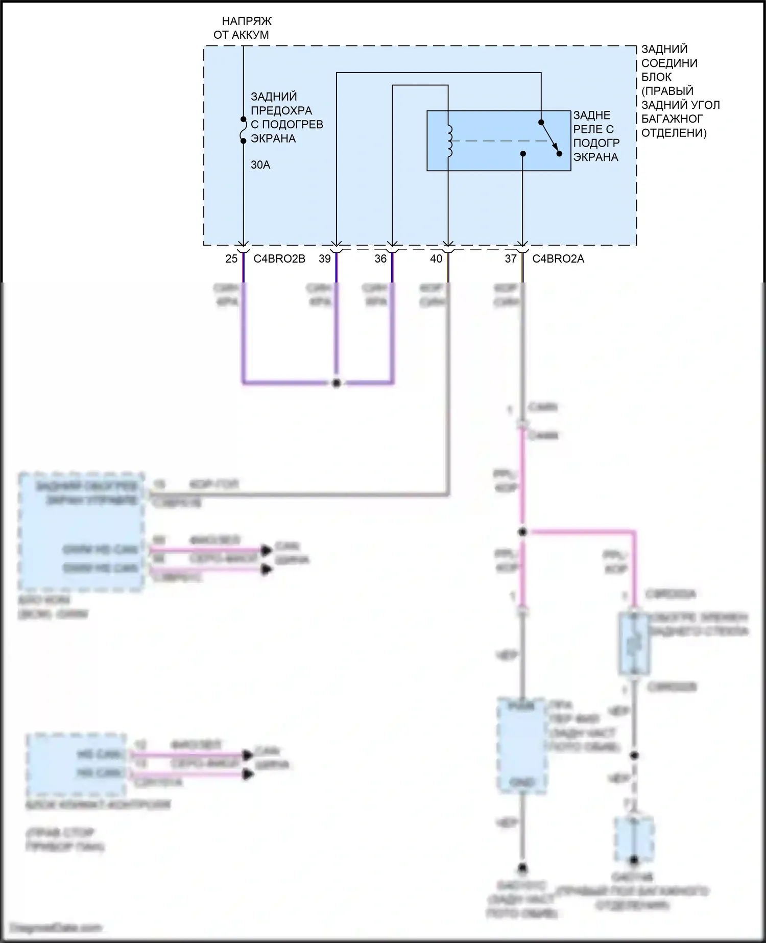 F-Pace Jaguar I (2016-2020): Электросхема заднего подогрева 