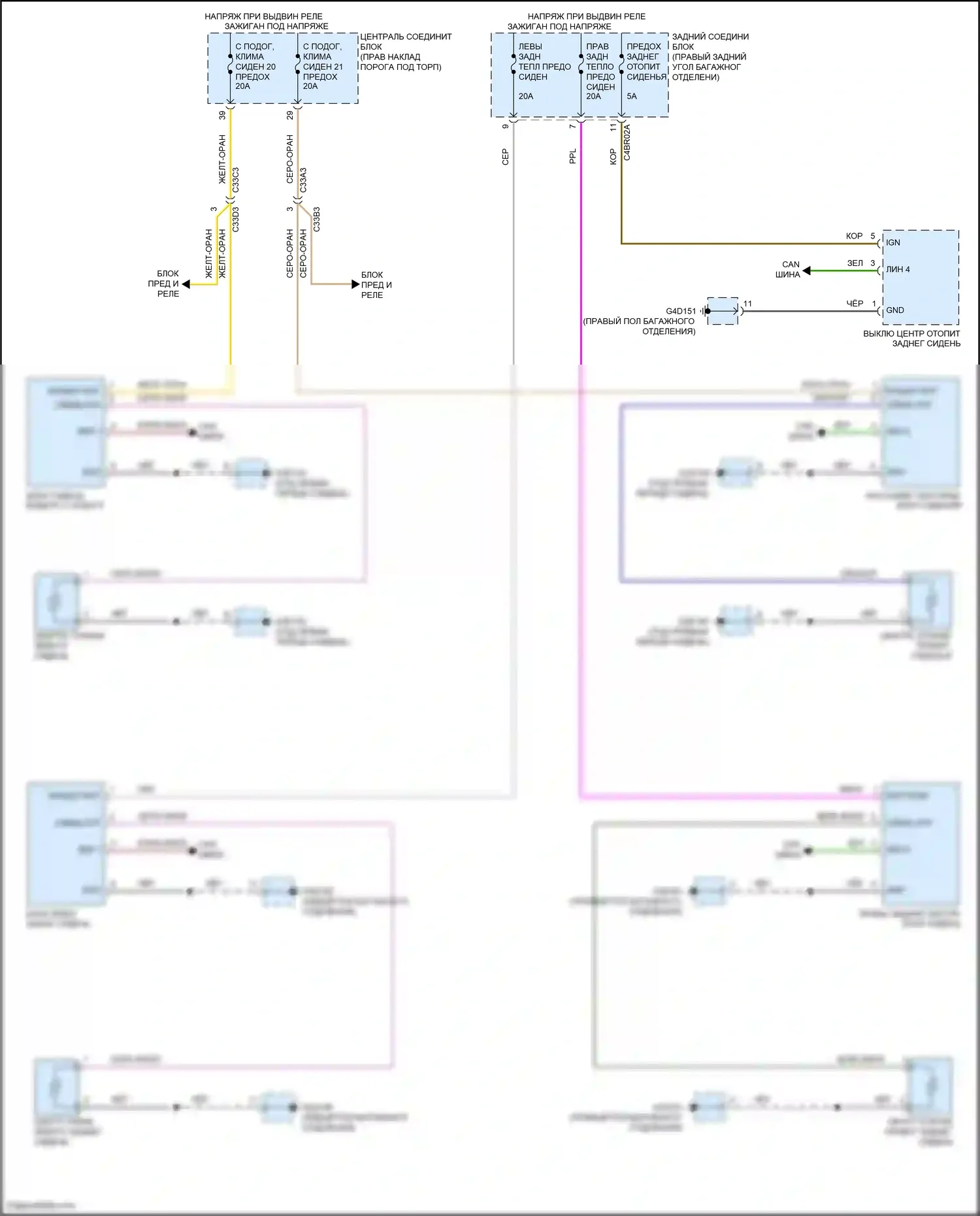 F-Pace Jaguar I (2016-2020): Электросхема обогреваемых сидений 