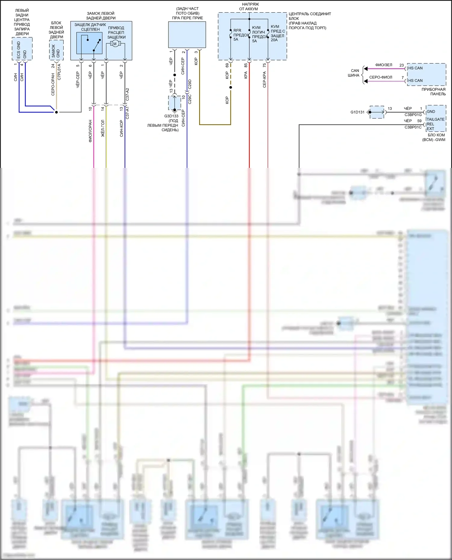 F-Pace Jaguar I (2016-2020): Электросхема центрального замка (2 из 2) 
