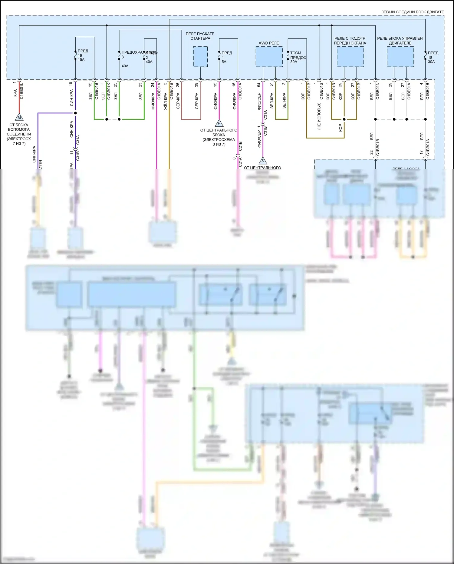 F-type Jaguar I рестайлинг (2016-2019): Электросхема блока предохранителей реле (2 из 7) 