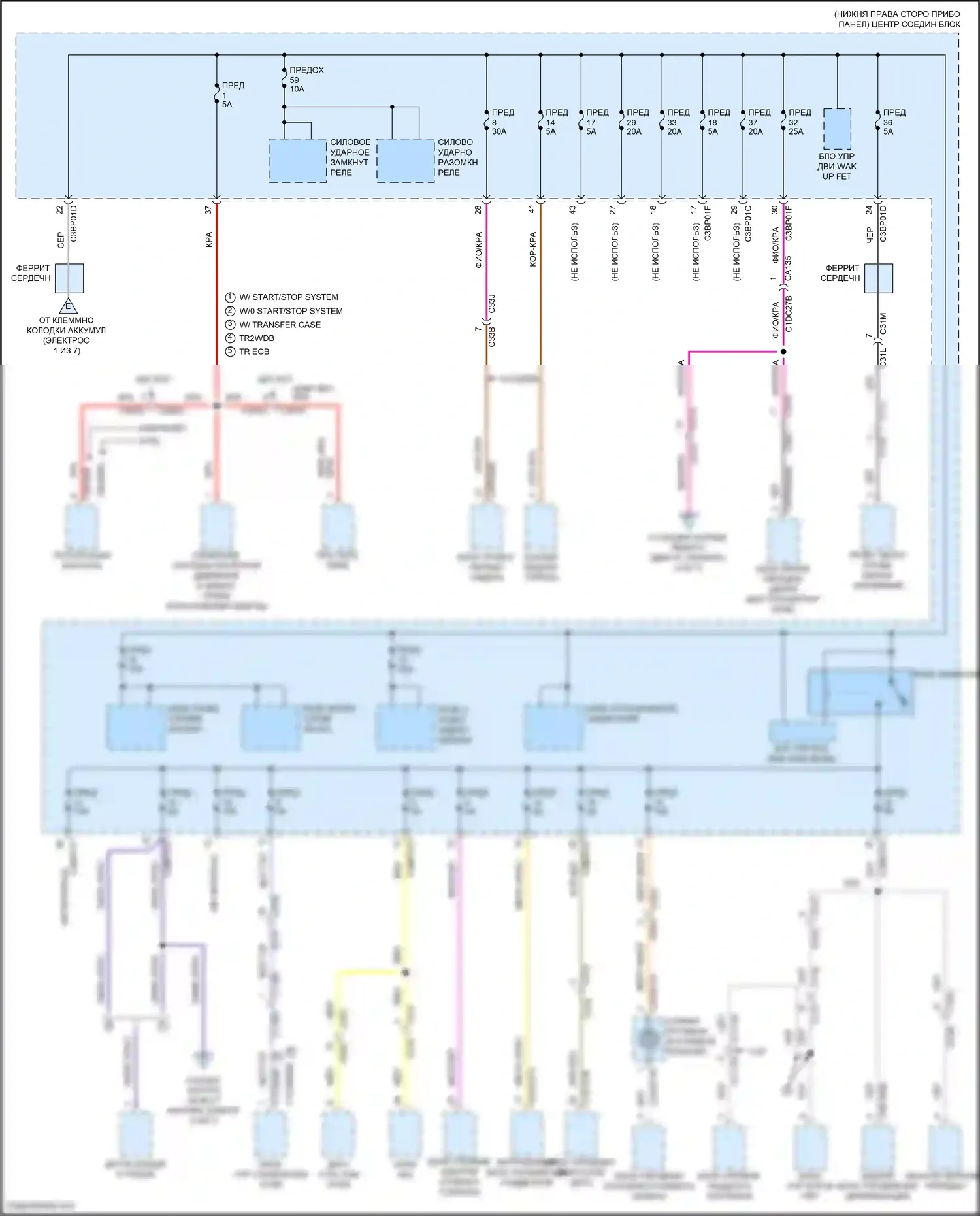 F-type Jaguar I рестайлинг (2016-2019): Электросхема блока предохранителей реле (3 из 7) 