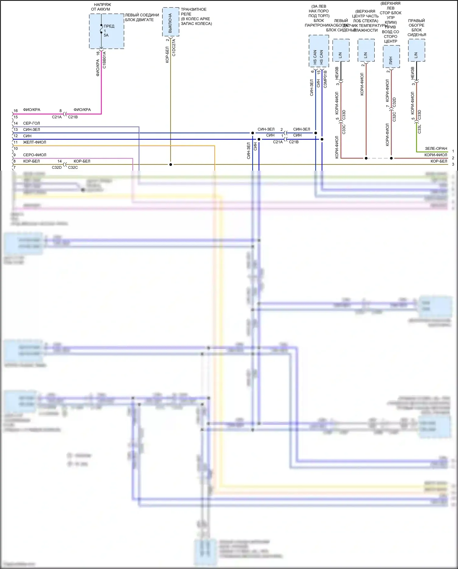 F-type Jaguar I рестайлинг (2016-2019): Электросхема диагностической розетки (1 из 4) 