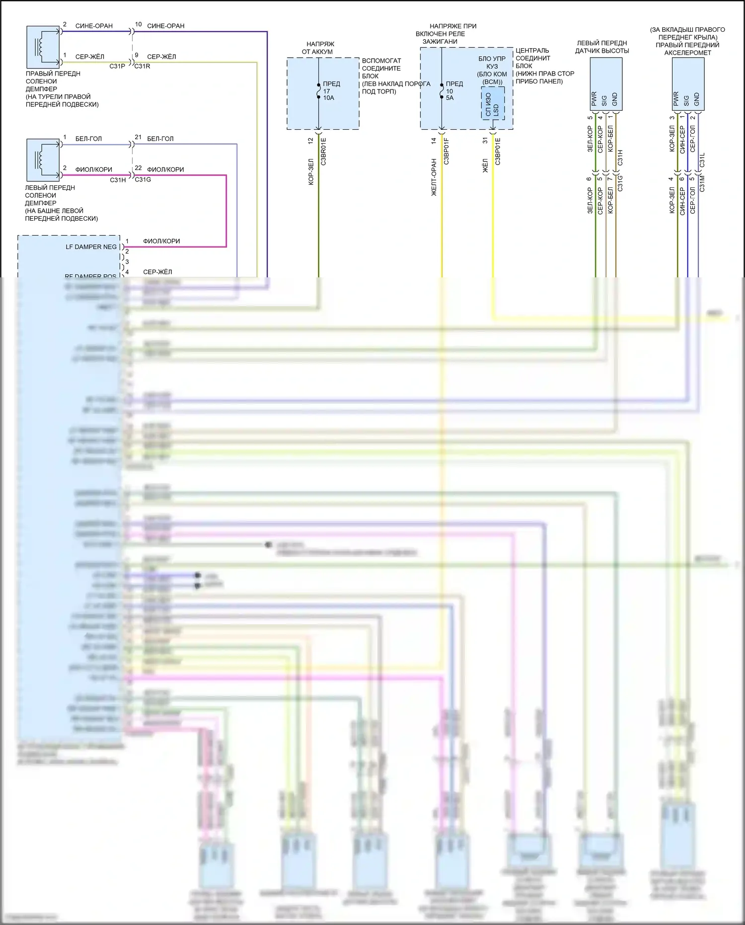 F-type Jaguar I рестайлинг (2016-2019): Электросхема электронной подвески (1 из 2) 