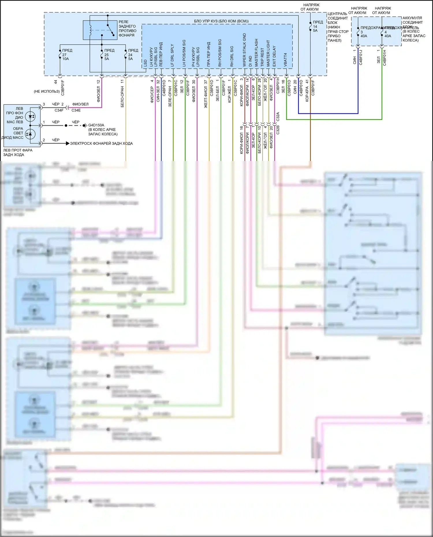 F-type Jaguar I рестайлинг (2016-2019): Электросхема фар и фонарей (1 из 2) 