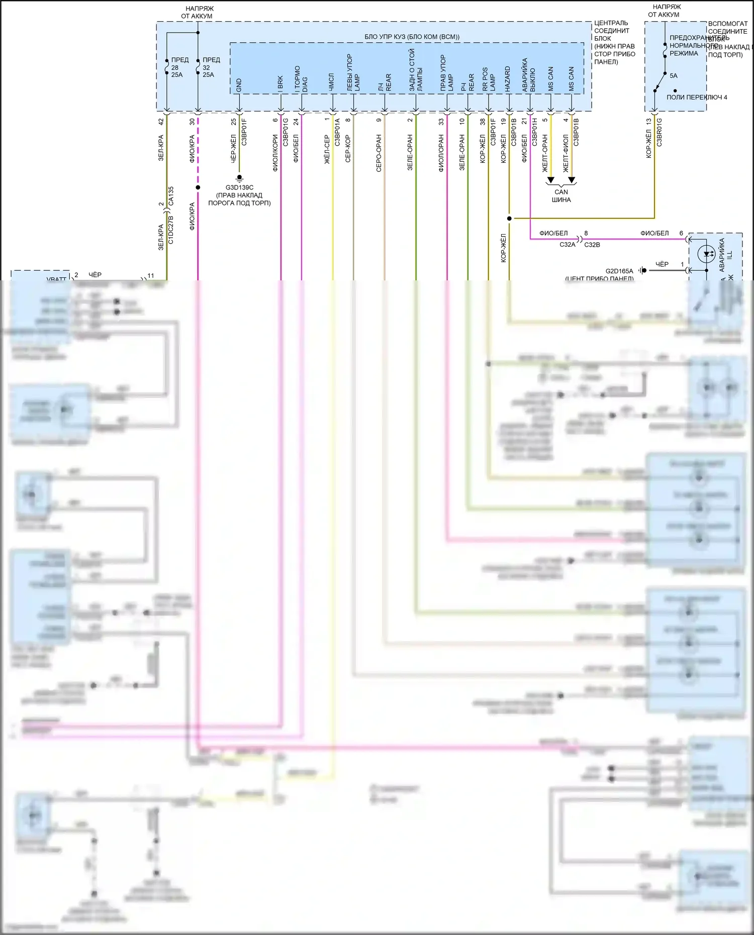 F-type Jaguar I рестайлинг (2016-2019): Электросхема фар и фонарей (2 из 2) 