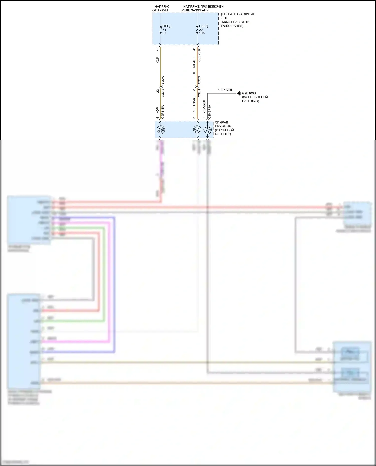 F-type Jaguar I рестайлинг (2016-2019): Электросхема рулевого колеса с подогревом 
