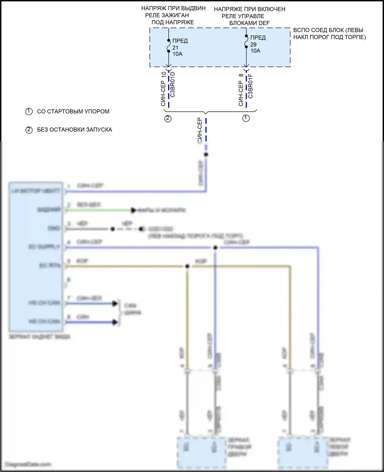 F-type Jaguar I рестайлинг (2016-2019): Электросхема электрохромного зеркала 