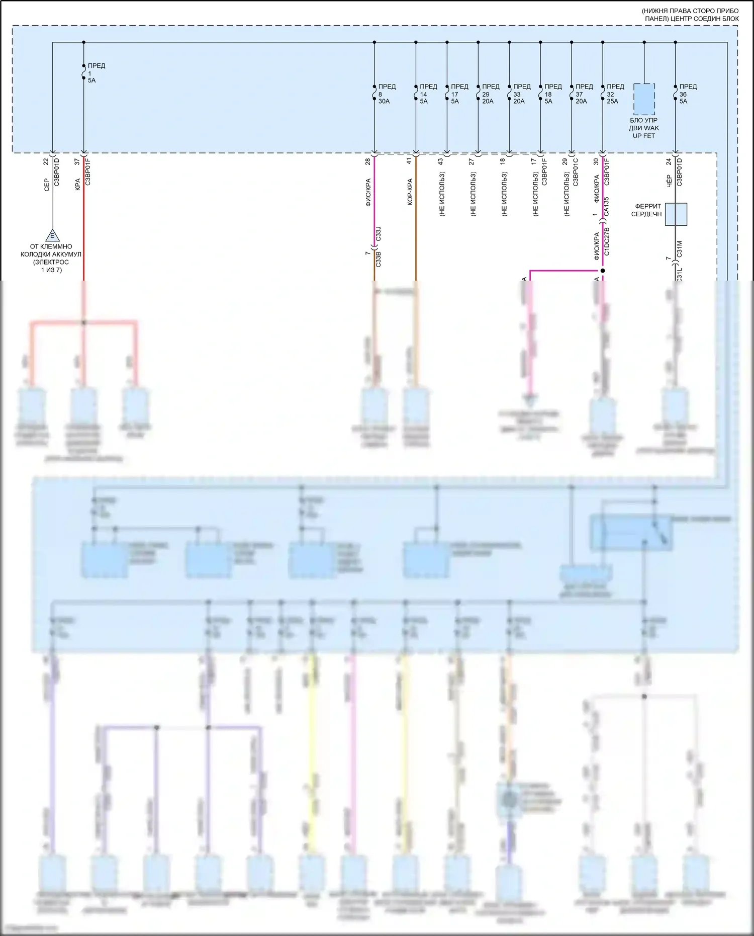 F-type Jaguar I (2013-2017): Электросхема блока предохранителей реле (3 из 7) 