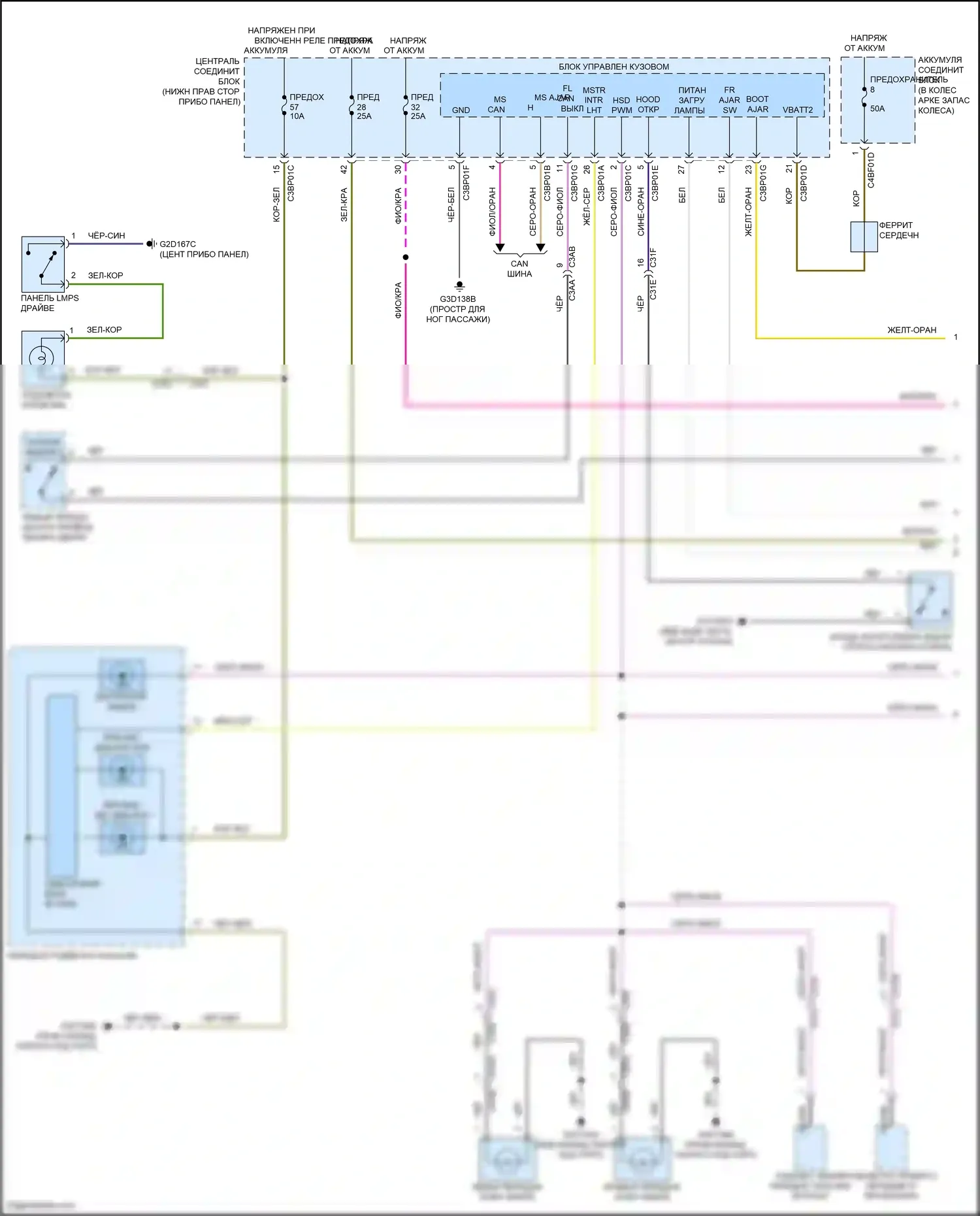 F-type Jaguar I (2013-2017): Электросхема освещения салона (1 из 2) 