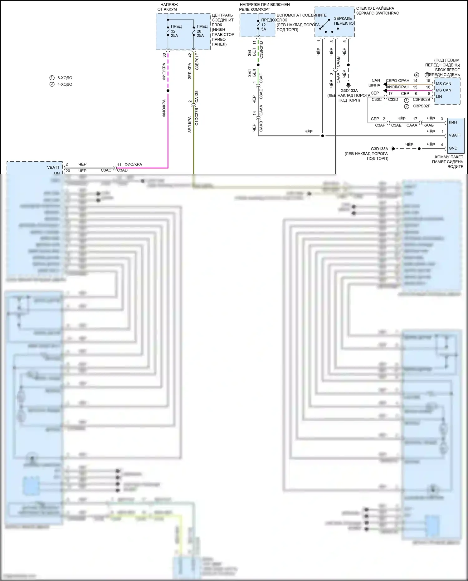 F-type Jaguar I (2013-2017): Электросхема зеркал памяти 