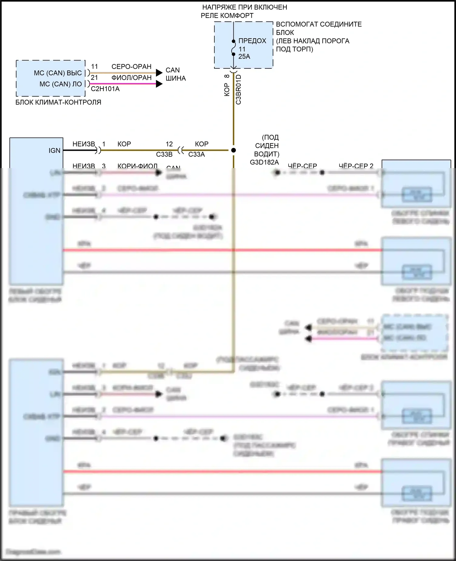 F-type Jaguar I (2013-2017): Электросхема обогреваемых сидений 