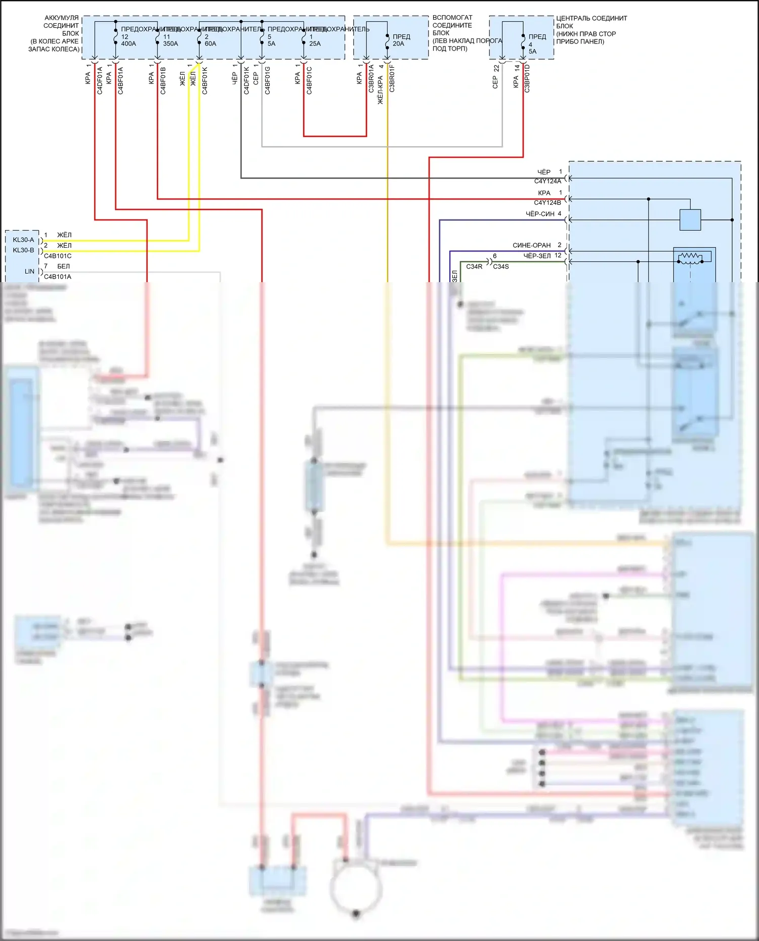 F-type Jaguar I (2013-2017): Электросхема генератора, с запуском-остановом 