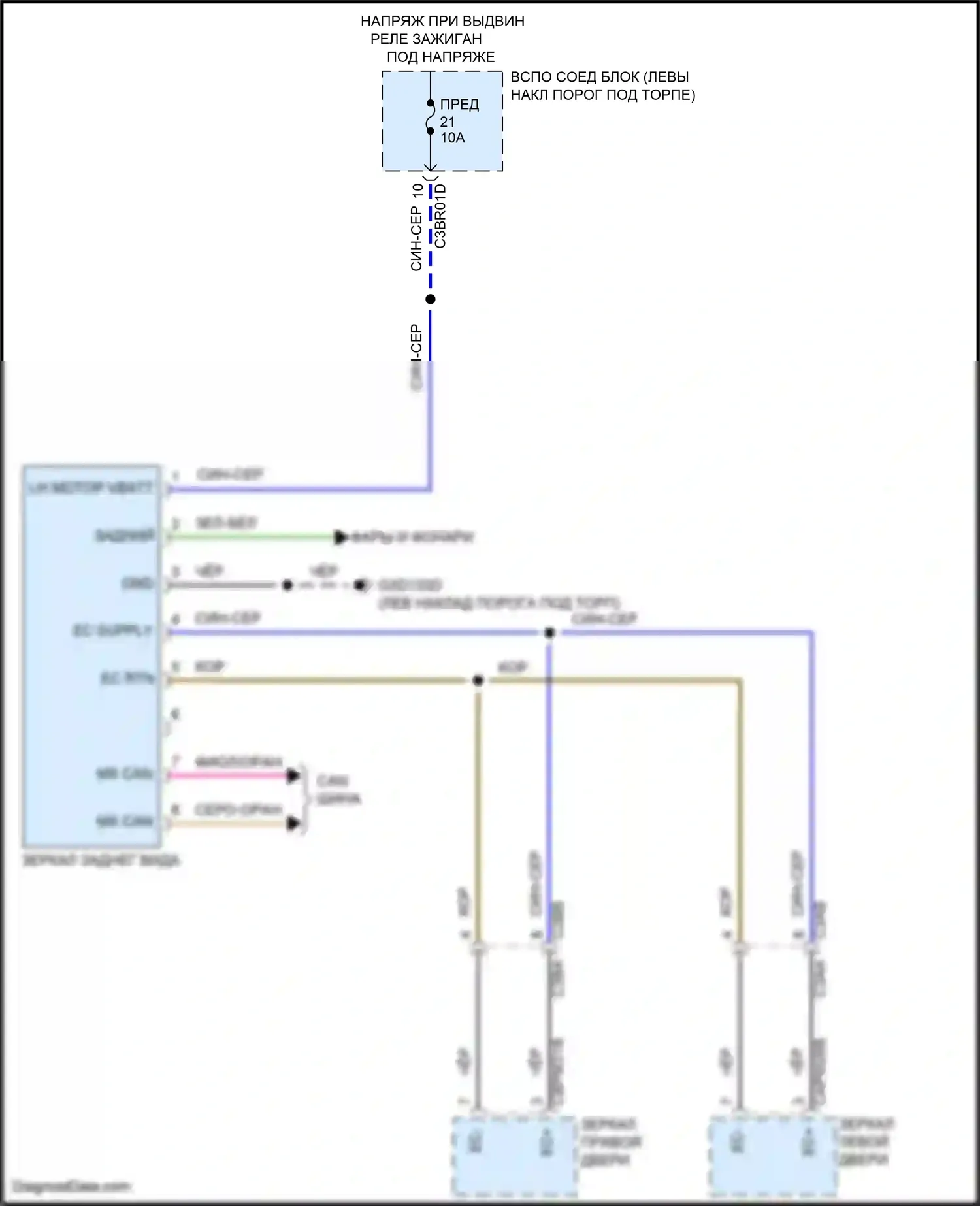 F-type Jaguar I (2013-2017): Электросхема электрохромного зеркала 