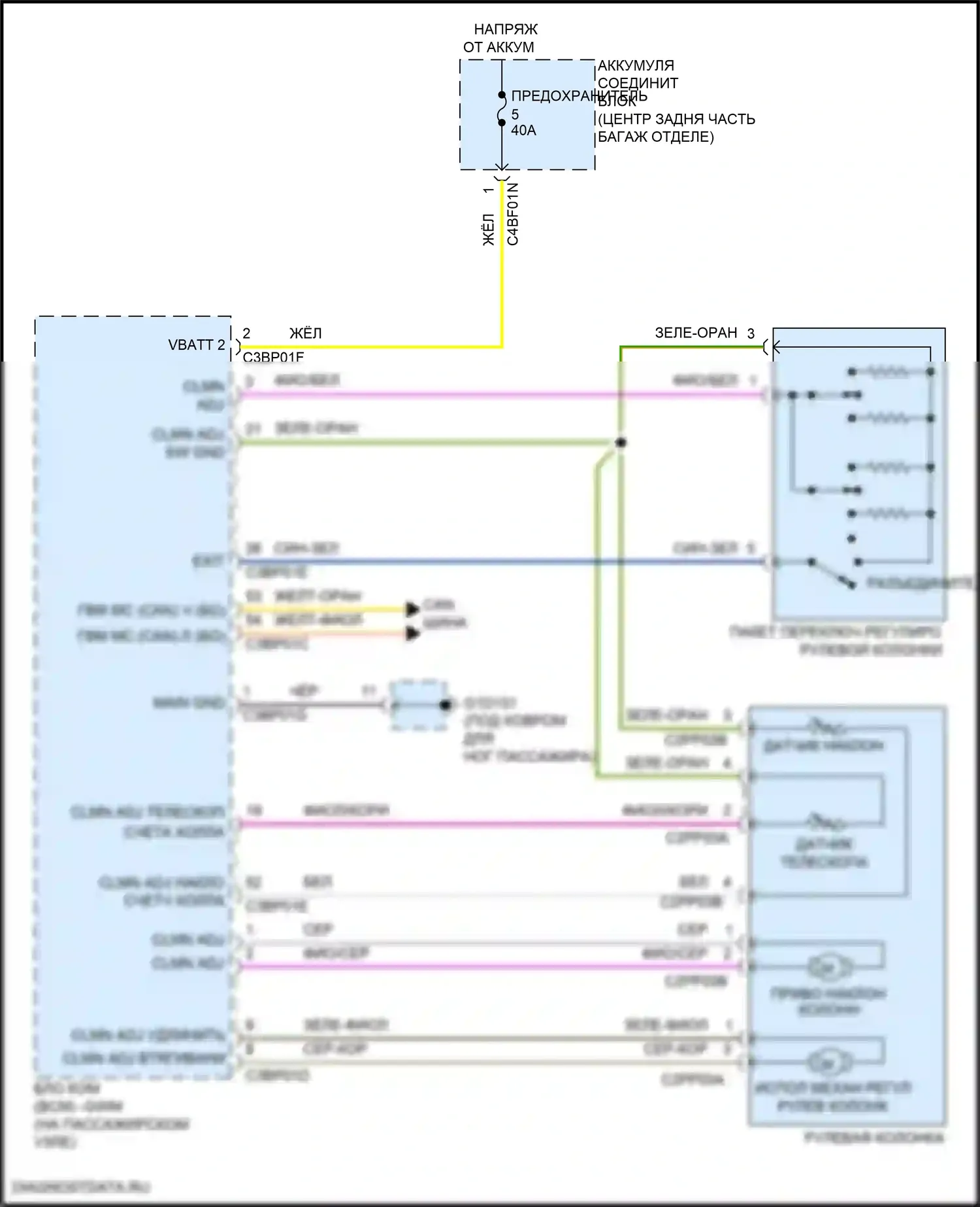 XE Jaguar I (2015-2019): Электросхема регулировки рулевой колонки 