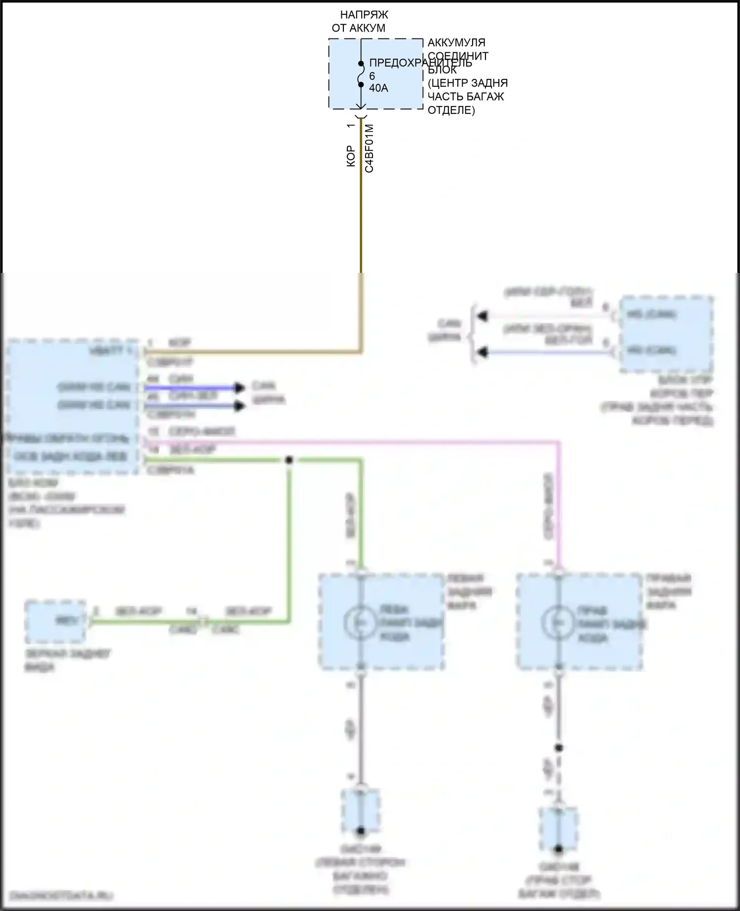 XE Jaguar I (2015-2019): Электросхема фонарей заднего хода 