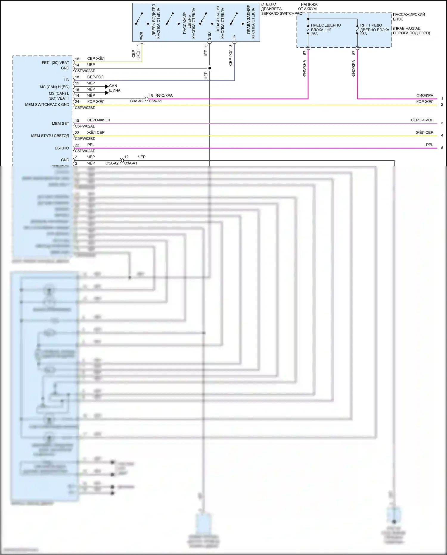 XE Jaguar I (2015-2019): Электросхема памяти зеркал (1 из 2) 