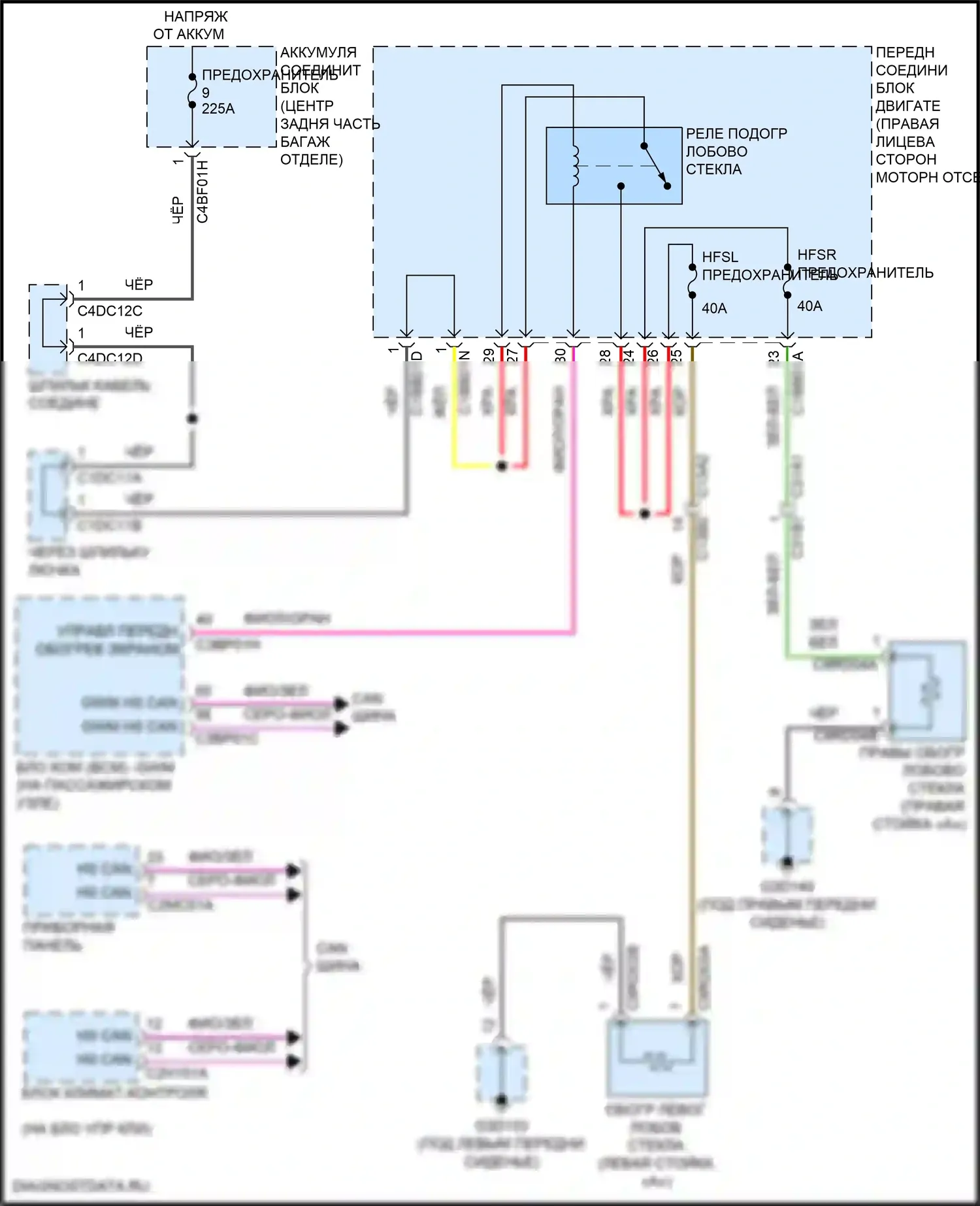 XE Jaguar I (2015-2019): Электросхема обогреваемого лобового стекла 