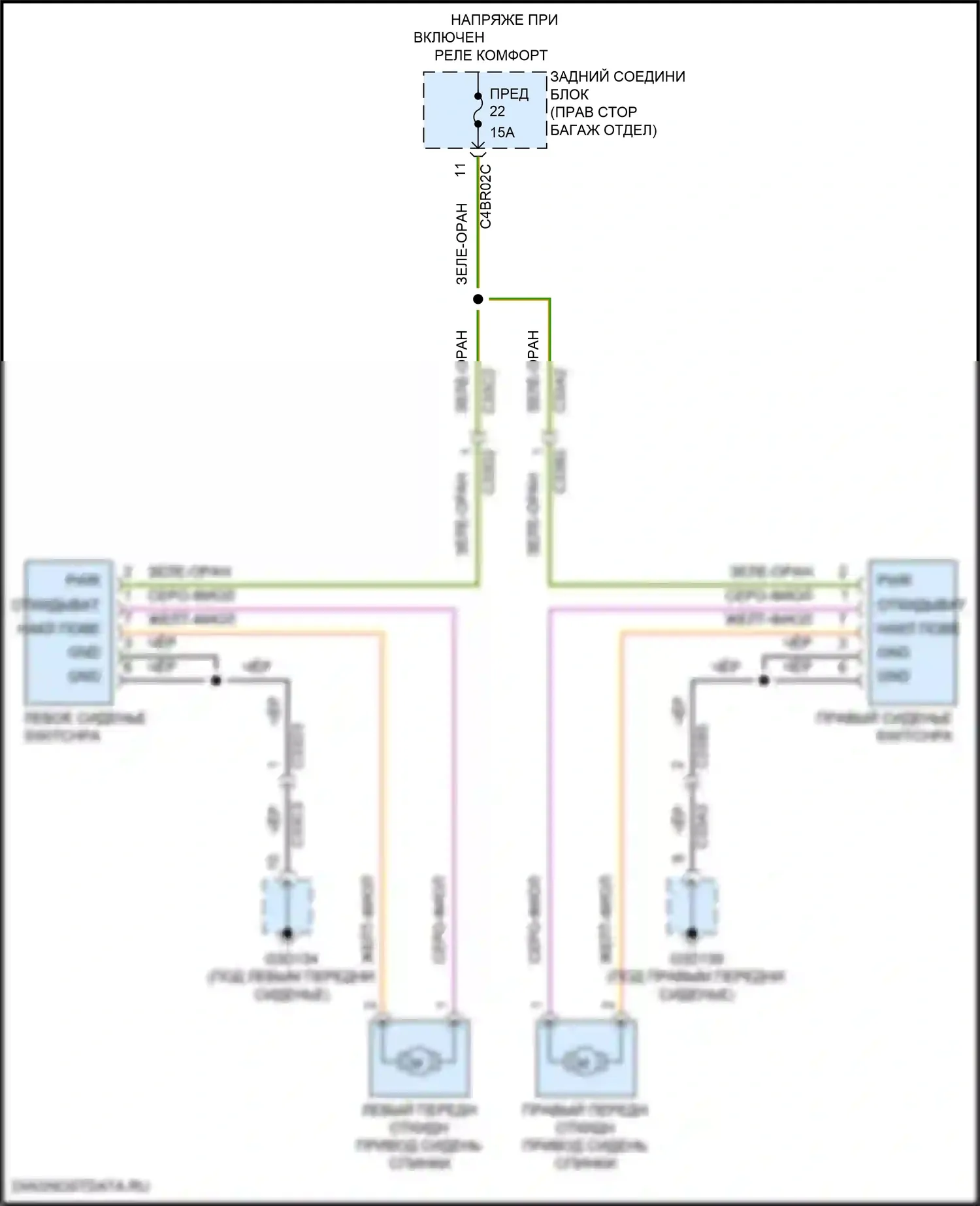 XE Jaguar I (2015-2019): Электросхема сидений, 2-сторонняя 