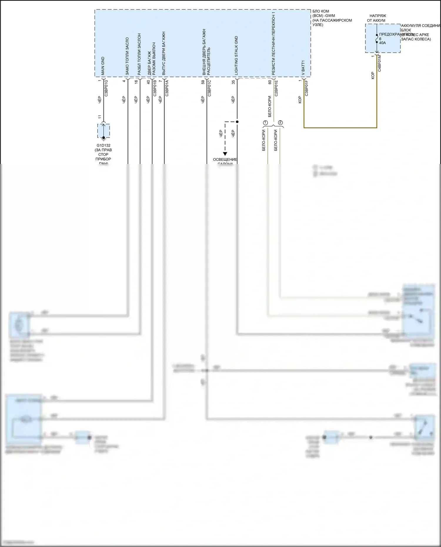 XF Jaguar II (2015-2020): Электросхема открытия багажника и лючка топливного бака 