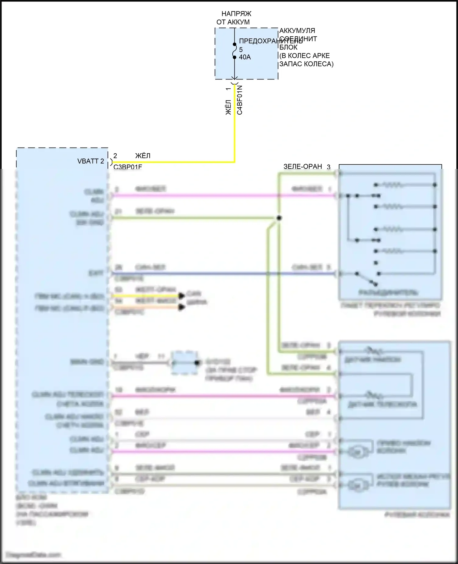 XF Jaguar II (2015-2020): Электросхема регулировки рулевой колонки 