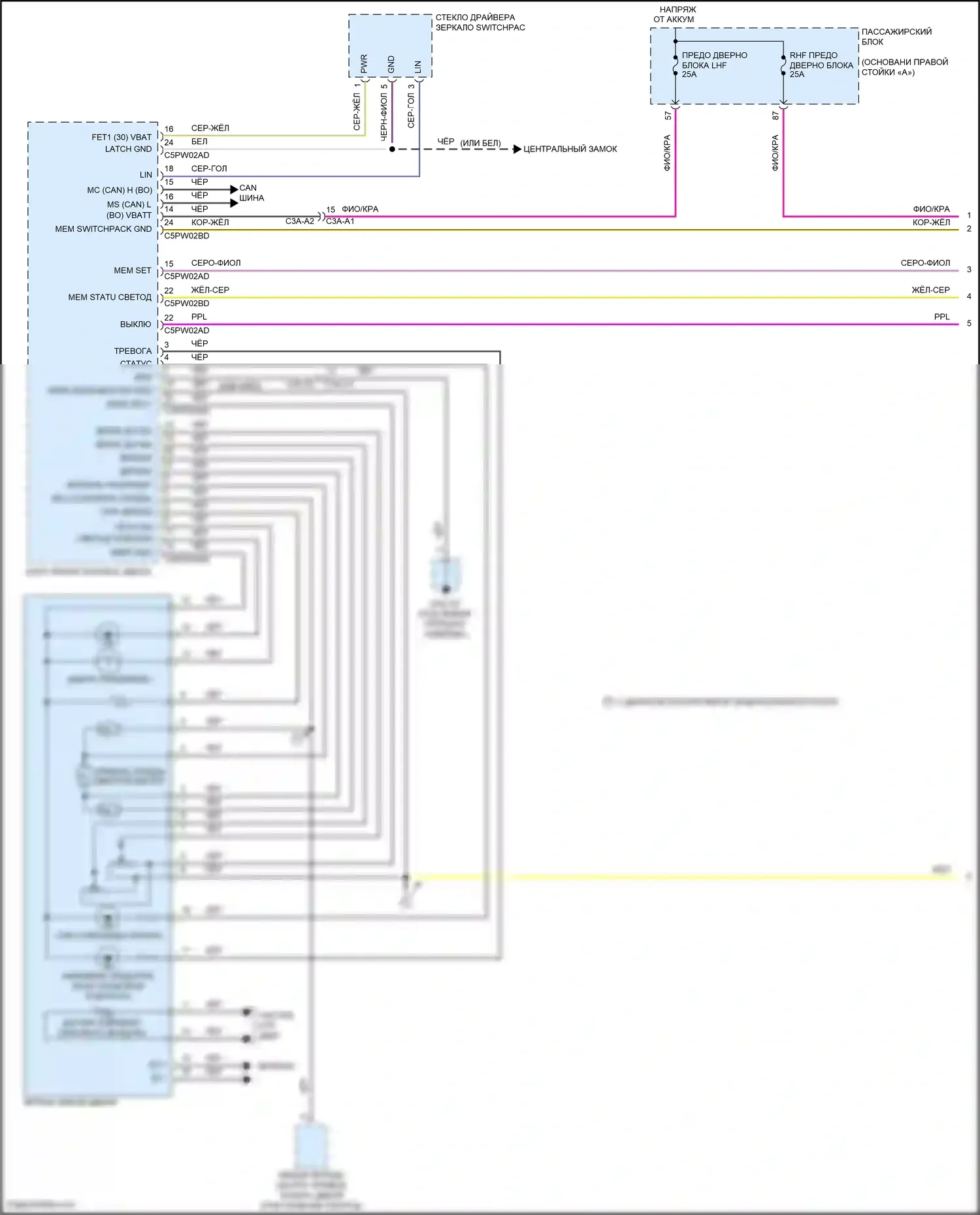 XF Jaguar II (2015-2020): Электросхема памяти зеркал (1 из 2) 