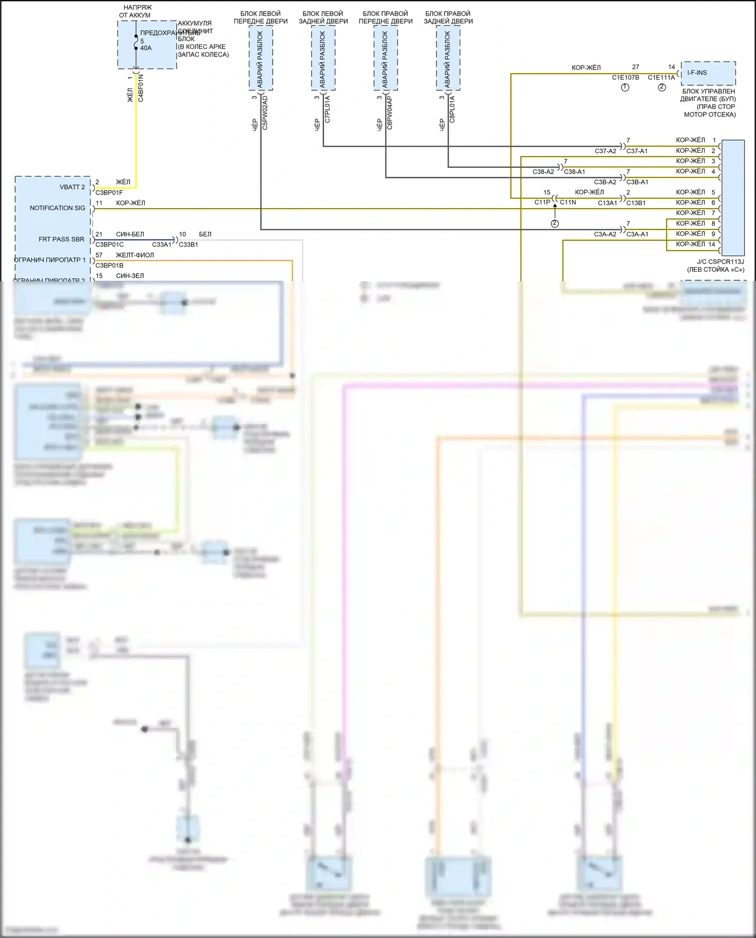 XF Jaguar II (2015-2020): Электросхема подушек безопасности (2 из 4) 