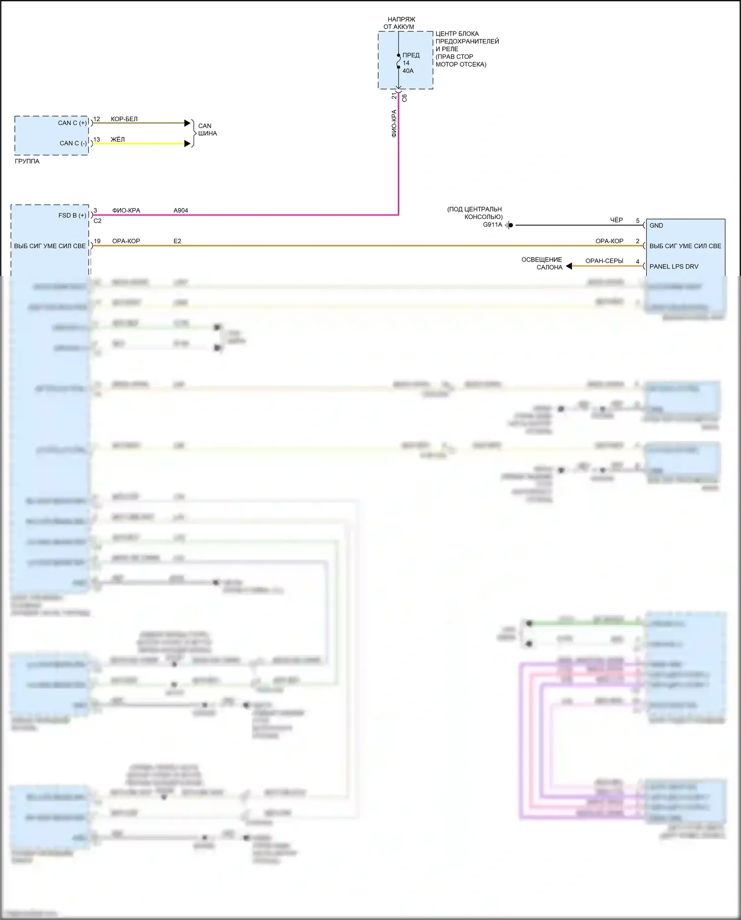 Cherokee Jeep V рестайлинг (2018-2024): Электросхема фар, без ксенона 
