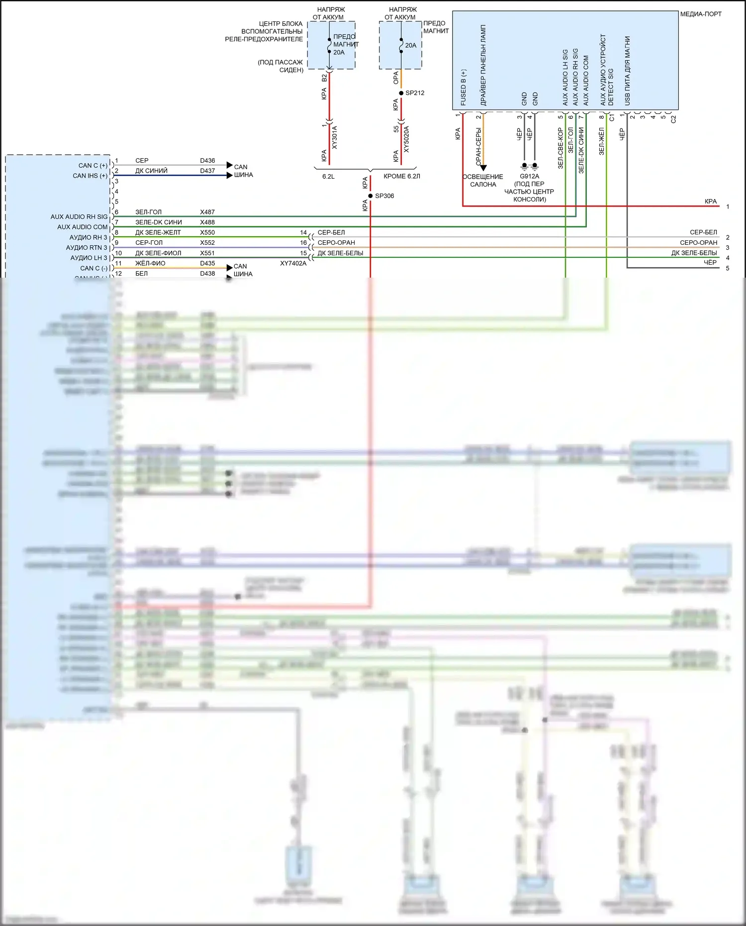 Cherokee Jeep V рестайлинг (2018-2024): Электросхема магнитолы, база (1 из 2) 